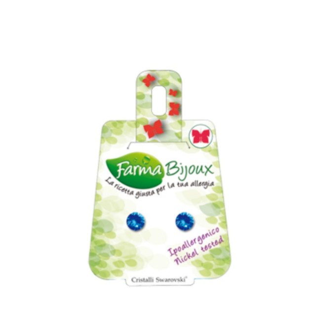 Farma Bijoux Σκουλαρίκια Υποαλλεργικά Στρογγυλό Κρύσταλλο Swarovski 6.2mm Sapphire Μπλε
