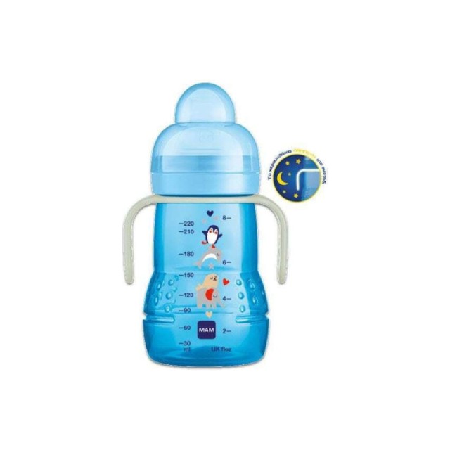 Mam Trainer+ Εκπαιδευτικό Μπιμπερό Πλαστικό με Λαβές Μπλε Πιγκουίνος/Δελφίνι για 6m+ 220ml