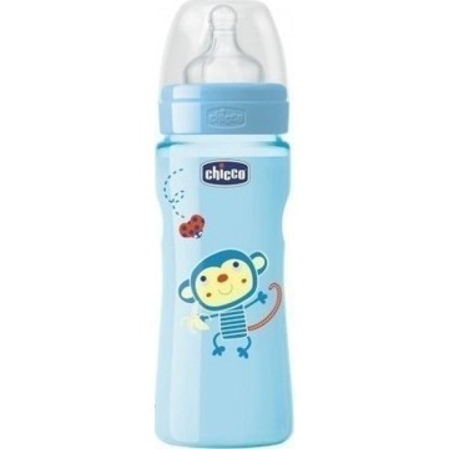 CHICCO WELL BEING Πλαστικό Μπιμπερό ΘΣ Γρήγορη Ροή 4m+ Μπλέ 330ml