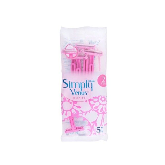 Venus Simply Basic Ξυραφάκια Σώματος μιας Χρήσης με 2 Λεπίδες & Λιπαντική Ταινία 5τμχ