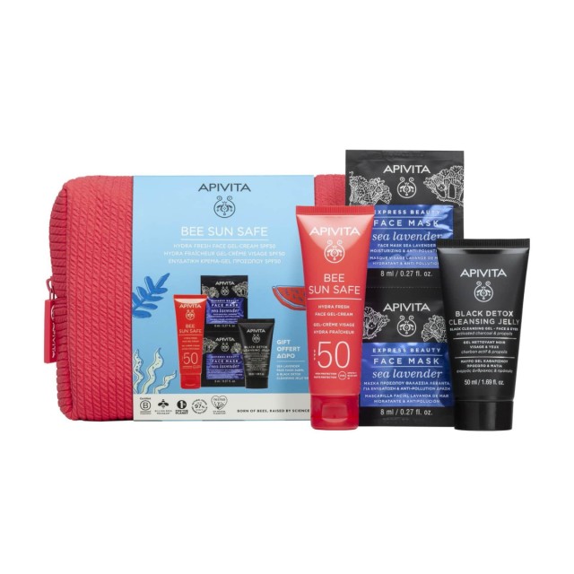 Apivita Promo Bee Sun Safe Hydra Face Gel Cream SPF50+, 50ml & Black Cleansing Gel 50ml & Face Mask Sea Lave