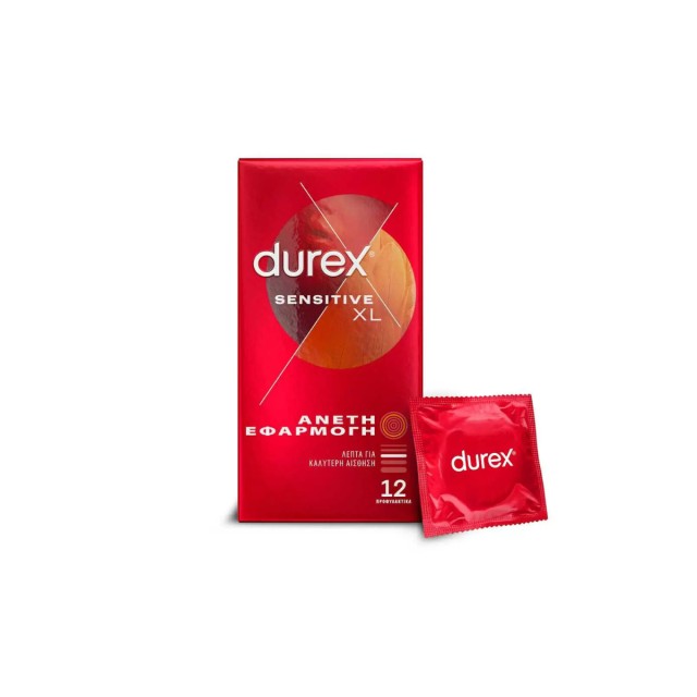 Durex Προφυλακτικά Λεπτά Sensitive XL με Άνετη Εφαρμογή, 12τεμ