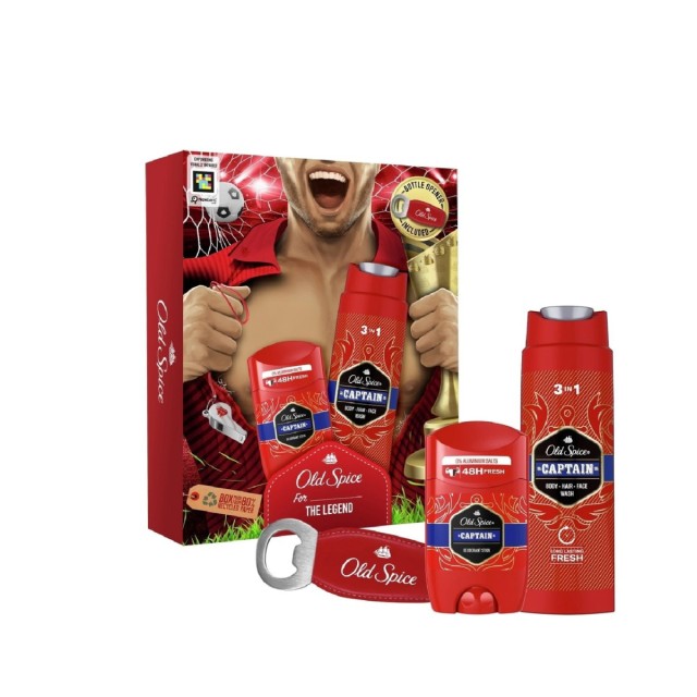 Old Spice Promo Captain απόσμητικό Stick, 50 ml και Captain 3In1 Ανδρικό Αφρόλουτρο και Σαμπουάν, 250 ml και Δώρο Ανοιχτήρι για Μπουκάλια