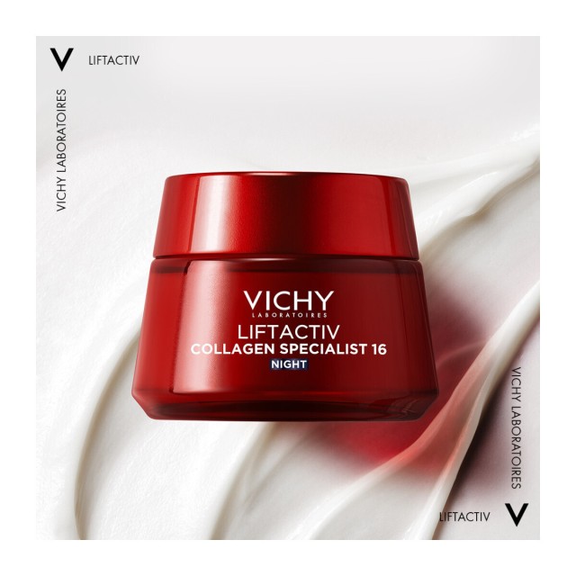 Vichy Liftactiv Collagen Specialist Κρέμα Προσώπου Νυκτός για Αντιγήρανση, Σύσφιξη & Λάμψη με Υαλουρονικό Οξύ & Βιταμίνη C 50ml