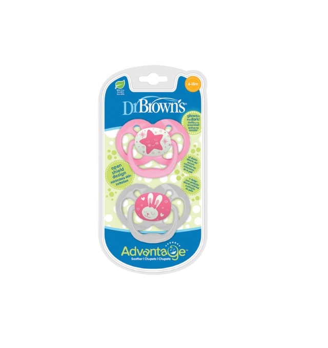 Dr. Browns Πιπίλα νυχτός Advantage κορίτσι, επίπεδο 2, 6-18 μηνών (2 τεμ.)