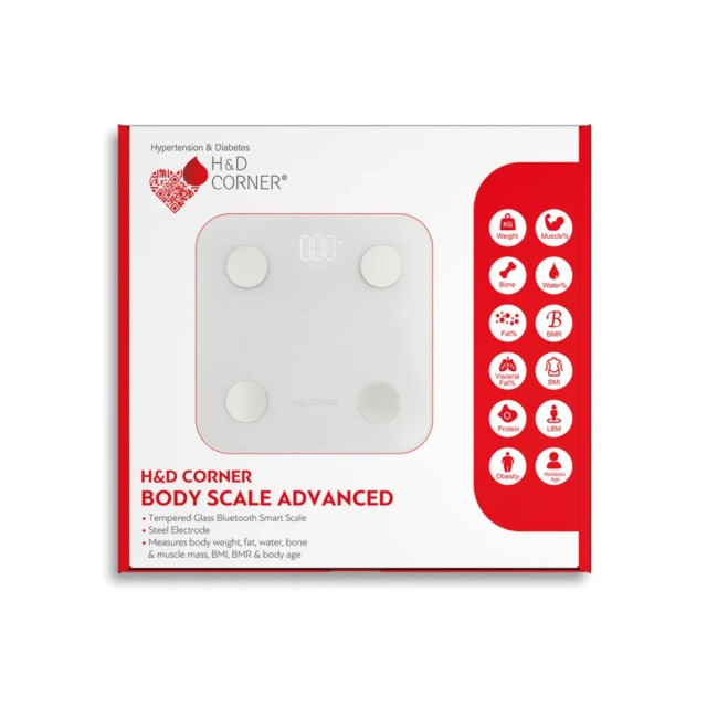 H&D Corner Body Scale Advanced Ζυγαριά Για Μέτρηση Σωματικού Λίπους Με Γυαλί Λευκό