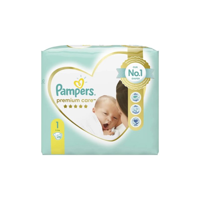 Pampers Premium Care Πάνες No1 2-5Kg Carry Pack 26 Τεμάχια