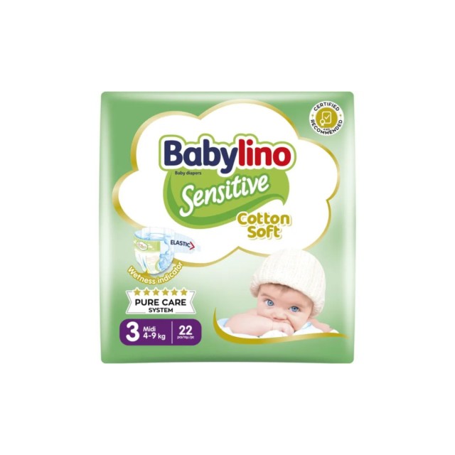 Babylino Πάνες με Αυτοκόλλητο Cotton Soft Sensitive No. 3 για 4-9kg 22τμχ