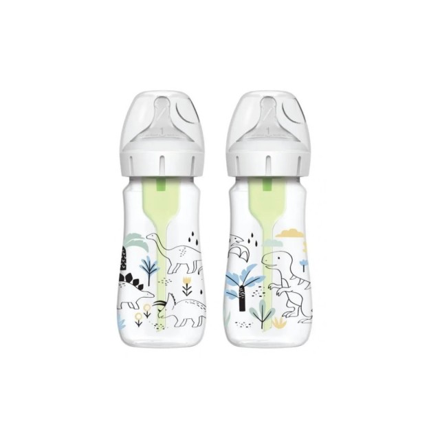 Dr. Browns Σετ Πλαστικά Μπιμπερό Κατά των Κολικών με Θηλή Σιλικόνης για 0+ μηνών Baby Dino 270ml 2τμχ