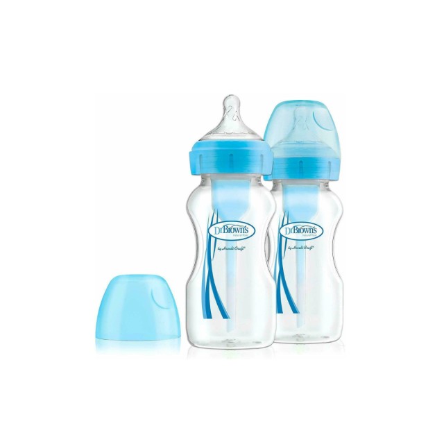 Dr. Browns Πλαστικό Μπιμπερό Natural Flow Options Κατά των Κολικών με Θηλή Σιλικόνης για 0+ μηνών Μπλε 270ml 2τμχ