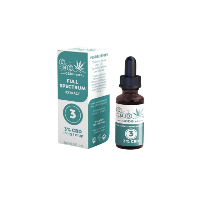 CBDGreece Full Spectrum Extract Έλαιο Κάνναβης σε Σταγόνες 150mg με 3?D5ml