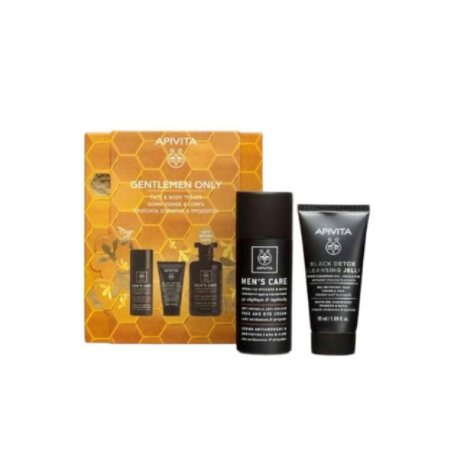 Apivita Gentlemen Only Promo Face & Eye Cream 50 ml Black Detox Cleansing Jelly 50 ml & Δώρο Hair & Body Wash 250 ml 1σετ