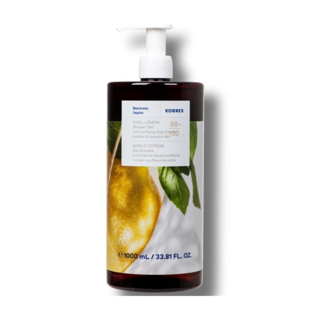 Korres Renewing Body Cleanser Αφρόλουτρο με Άρωμα Βασιλικός & Λεμόνι, 1000ml