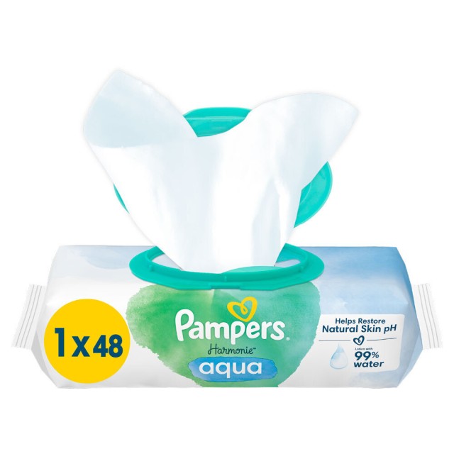 Pampers Harmonie Aqua Μωρομάντηλα χωρίς Οινόπνευμα & Parabens 48τμχ