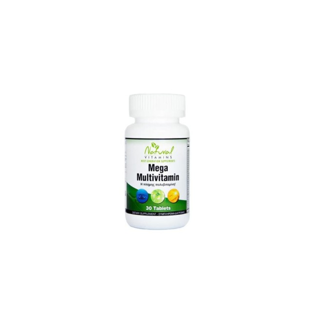 Natural Vitamins Mega Multivitamin Πολυβιταμίνη για Ενέργεια, Ενίσχυση του Ανοσοποιητικού & τα Μαλλιά 100mg 30 ταμπλέτες